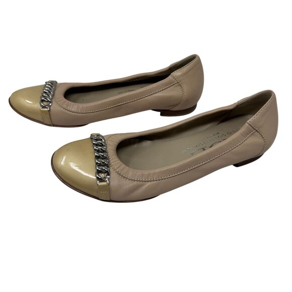 AGL Attilio Giusti Leombruni Tan Leather Ballet Flats Chain Womens Size 37.5 - Picture 2 of 7